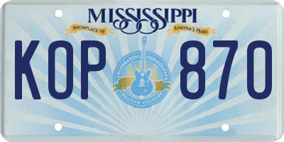 MS license plate KOP870