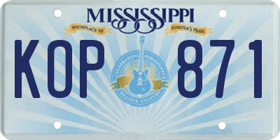 MS license plate KOP871