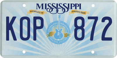 MS license plate KOP872
