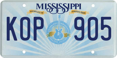 MS license plate KOP905