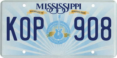 MS license plate KOP908
