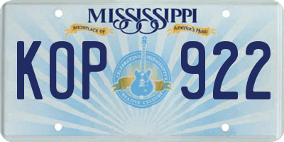 MS license plate KOP922