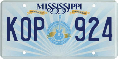 MS license plate KOP924