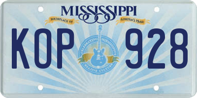 MS license plate KOP928