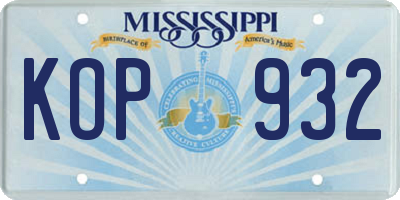 MS license plate KOP932