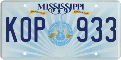 MS license plate KOP933
