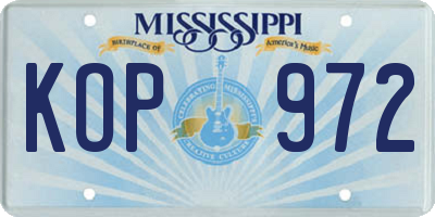 MS license plate KOP972