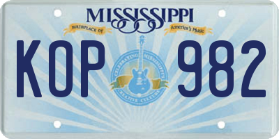 MS license plate KOP982