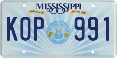 MS license plate KOP991