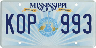 MS license plate KOP993
