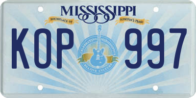 MS license plate KOP997