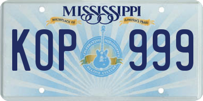 MS license plate KOP999
