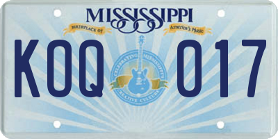 MS license plate KOQ017