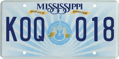 MS license plate KOQ018