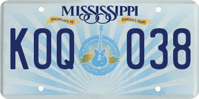 MS license plate KOQ038