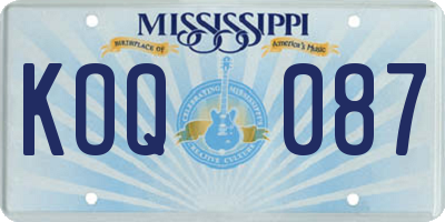 MS license plate KOQ087