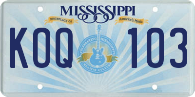 MS license plate KOQ103
