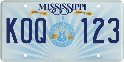 MS license plate KOQ123