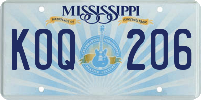 MS license plate KOQ206