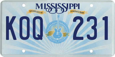 MS license plate KOQ231