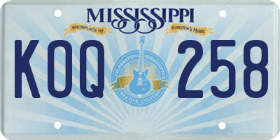 MS license plate KOQ258