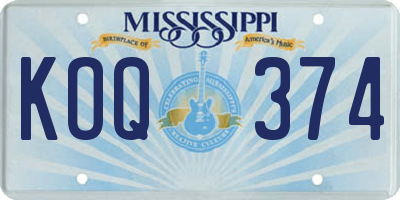 MS license plate KOQ374