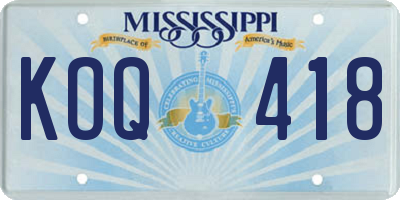 MS license plate KOQ418