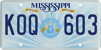 MS license plate KOQ603