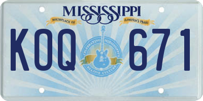 MS license plate KOQ671