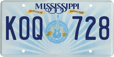 MS license plate KOQ728