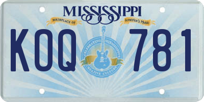 MS license plate KOQ781
