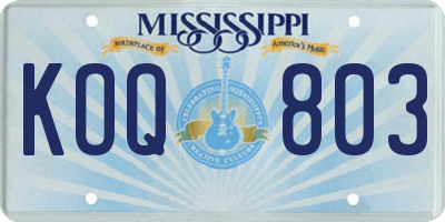MS license plate KOQ803