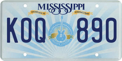 MS license plate KOQ890