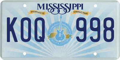 MS license plate KOQ998