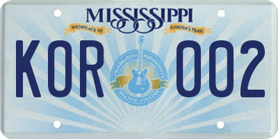 MS license plate KOR002