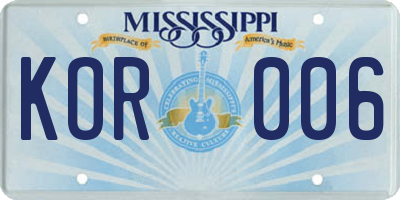 MS license plate KOR006