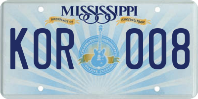 MS license plate KOR008