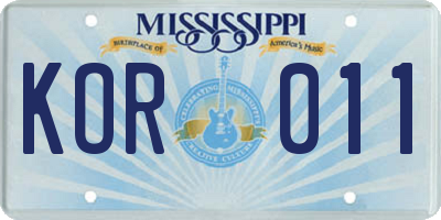 MS license plate KOR011