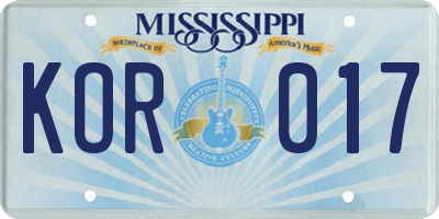 MS license plate KOR017