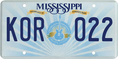 MS license plate KOR022
