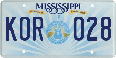MS license plate KOR028