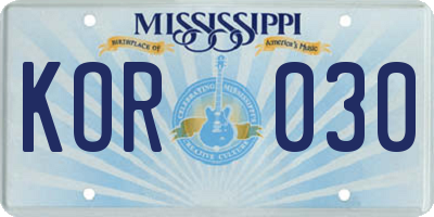 MS license plate KOR030