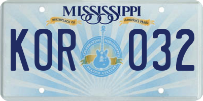 MS license plate KOR032