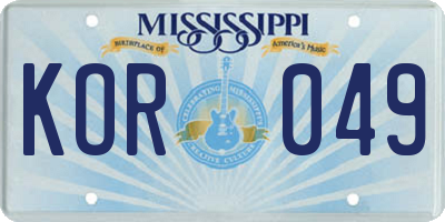 MS license plate KOR049