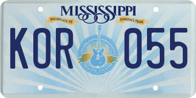 MS license plate KOR055