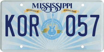 MS license plate KOR057