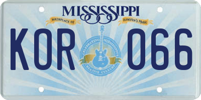 MS license plate KOR066