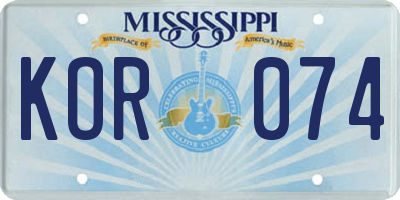 MS license plate KOR074