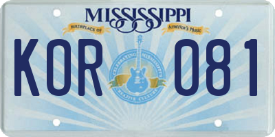 MS license plate KOR081