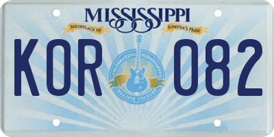 MS license plate KOR082